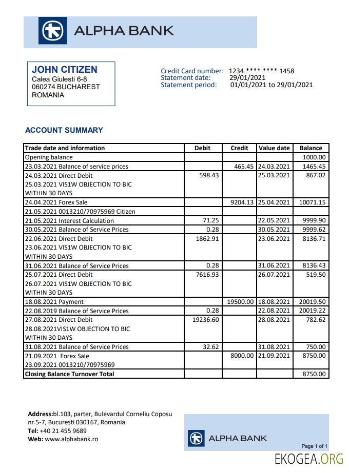 Roumanie Alpha Bank excel pdf